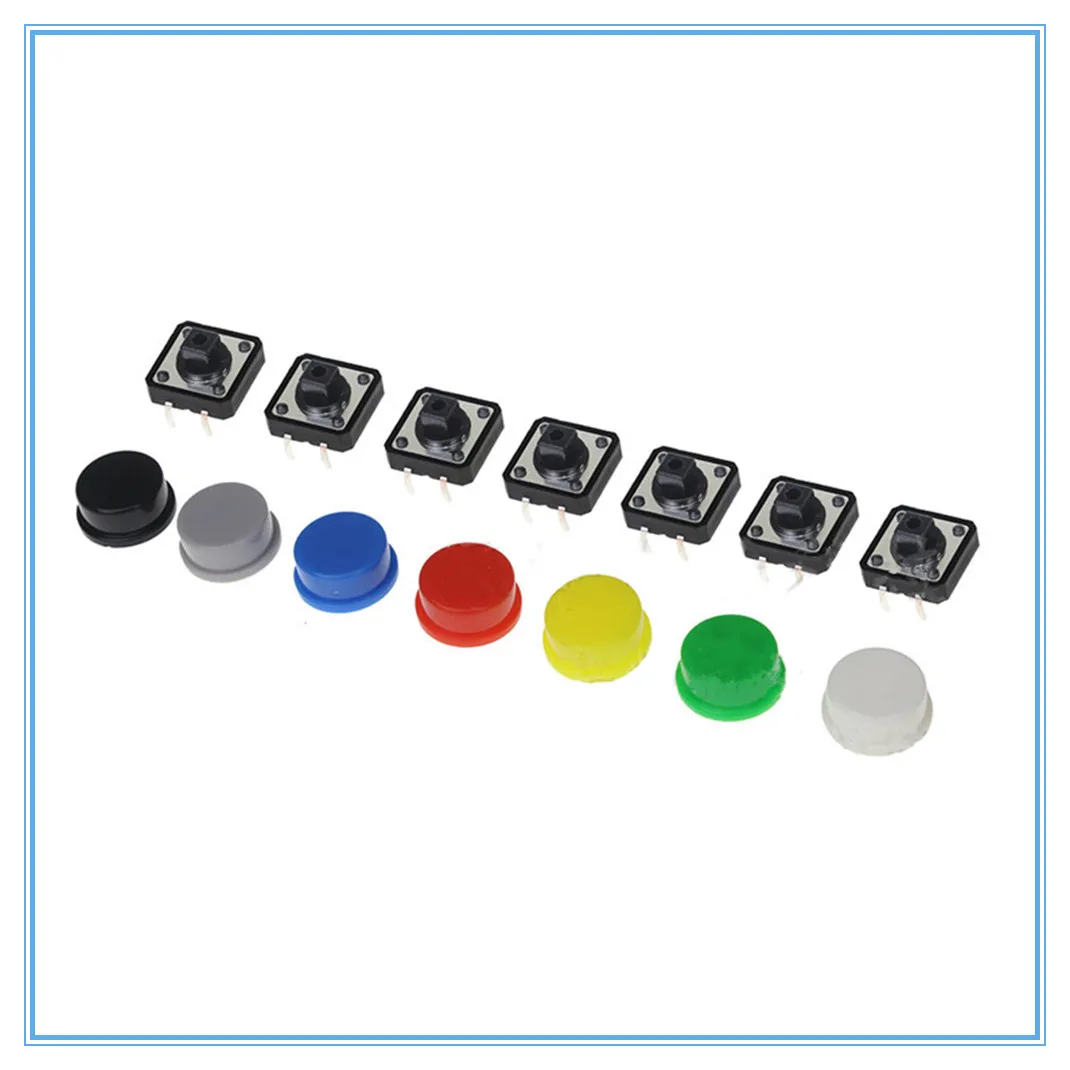 10PCSMixed color Smart Electronics Tactile Push Button Switch Momentary 12*12*7.3MM Micro Switch Button + 5 Colors Tact Cap