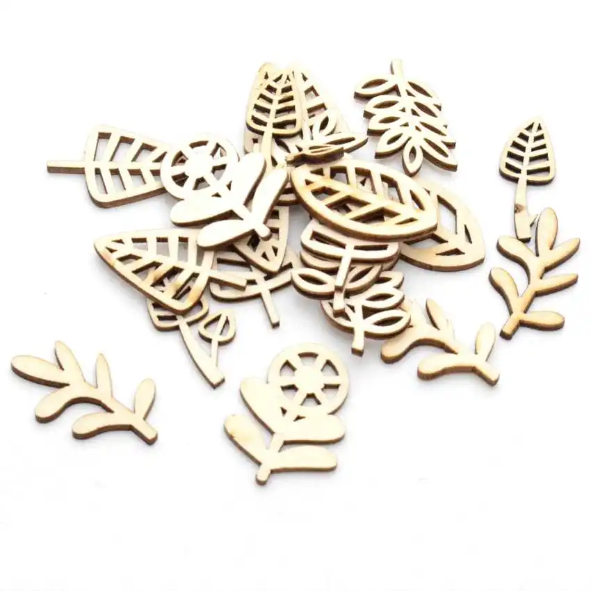 Best Quality 25Pcs Flatback Wood Craft Decoration Promotions Scrapbooking Embellishments Mixed Plant Styles Pendants 35-40mm