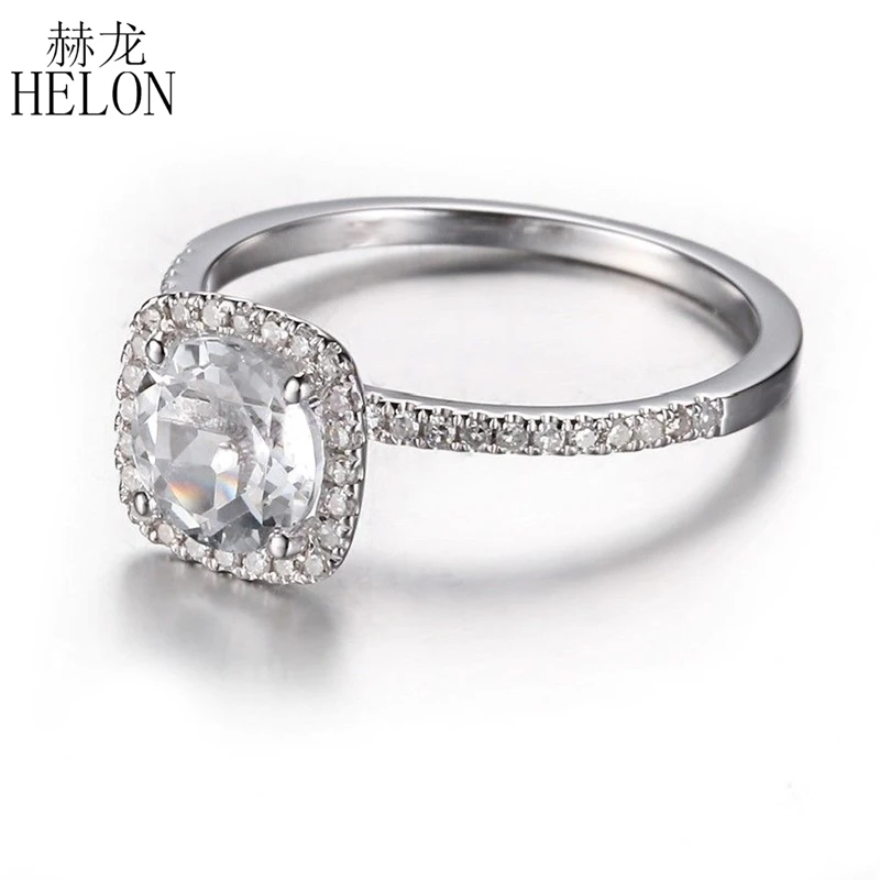 

HELON Moissanite Ring Solid 10K White Gold VVS/DEF Round 6mm Lab Grown Moissanite Diamond Ring For Women Trendy Fine Jewelry