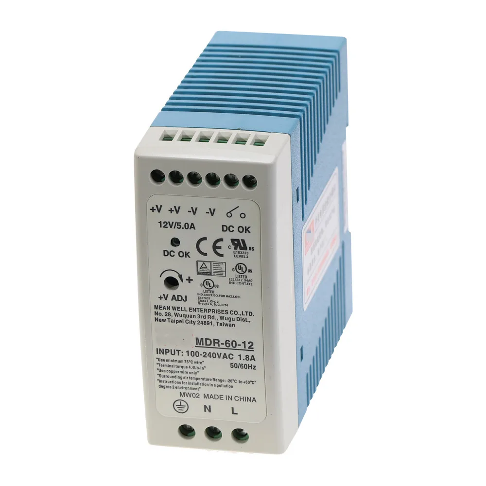 MDR-60 AC to DC 60Watt Single Output 5V 12V 24V 36V 48V Din Rail Switching Power Supply