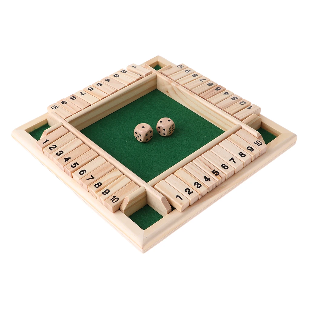 Deluxe Four Sided 10 Numbers Shut The Box Board Game Set Dice Party Club Drinking Games for Adults Families