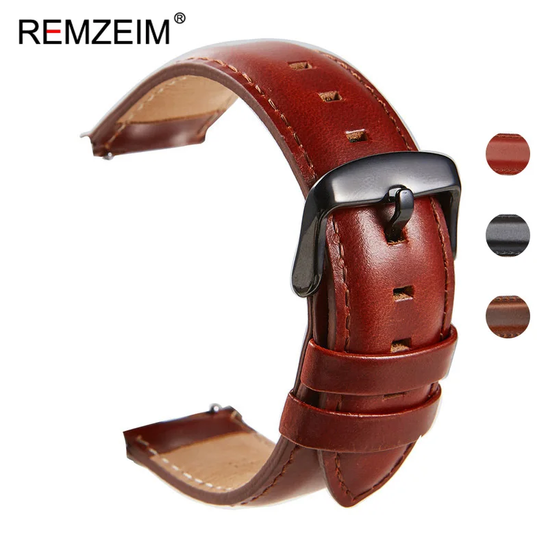 REMZEIM Genuine Leather Watchband Quick Release Watch Band Wrist Strap 18mm 20mm 22mm For DW Strap Watches Accessories