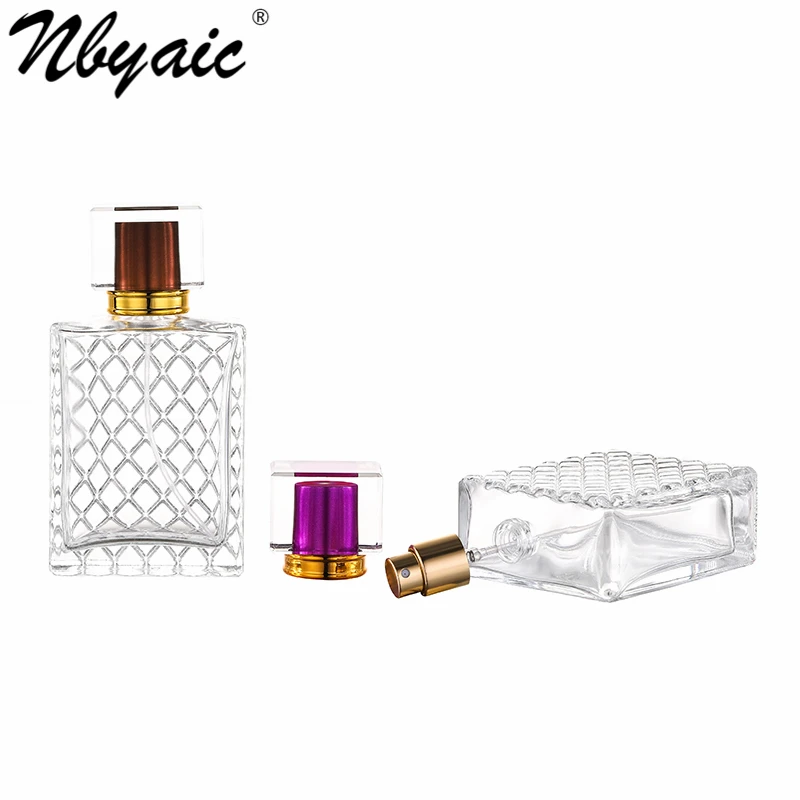 Nbyaic Perfume bottling 100ml large capacity perfume replacement bottle mesh glass empty bottle multicolor acrylic cap 1pcs