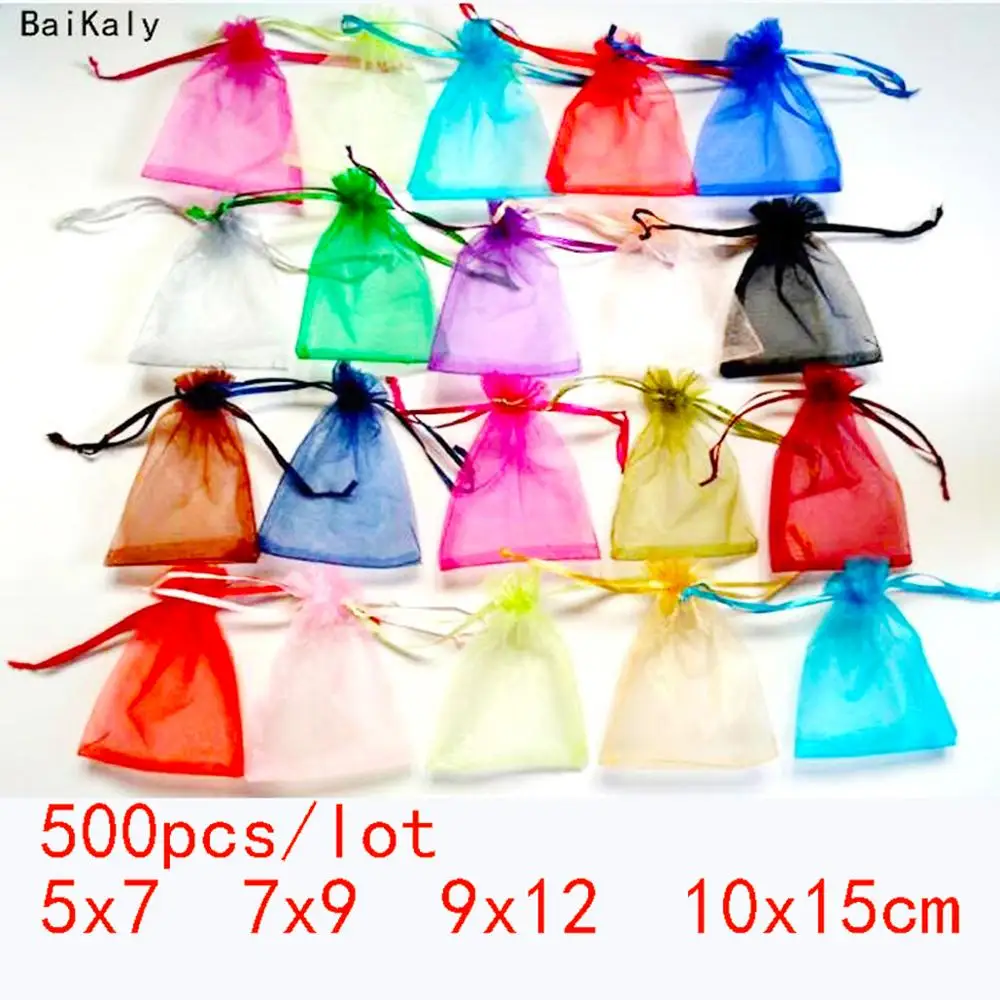 500pcs Drawstring Jewelry Bags Pouch 5x7 7x9 9x12 10x15cm Organza Bags Wedding Packaging Gift Bag Party Decoration Jewelry Bag