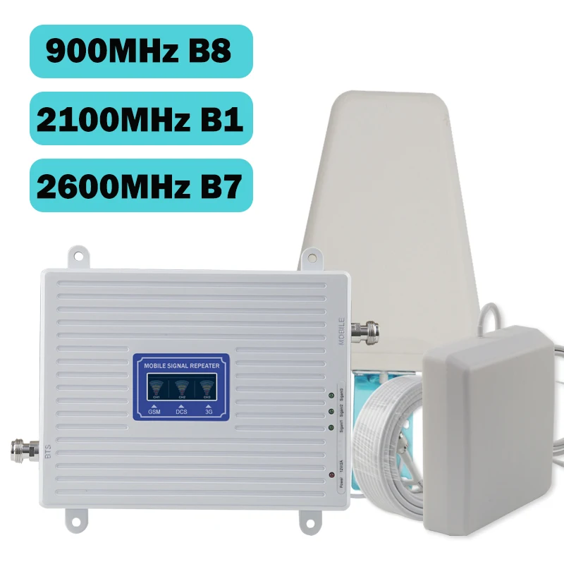 Russia 4G LTE 2600 2G 3G 4G Mobile Cellular Signal Booster 70dB GSM 900 WCDMA 2100 LTE 2600 Cell Phone Signal Repeater Antenna