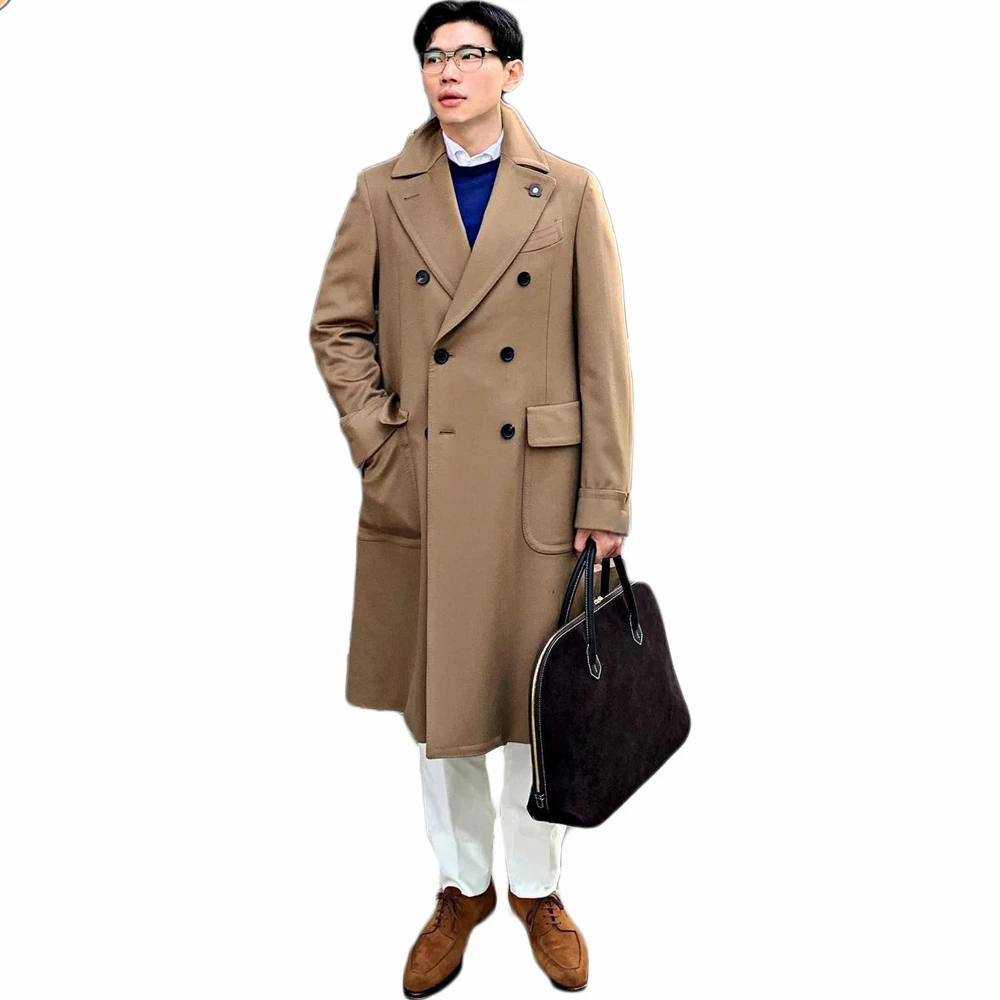 Solid Woolen Overcoat Fashion Men's Singal Breasted Thick Loose Long-Length Warm Casual Trench Winter Coat Male Jacket