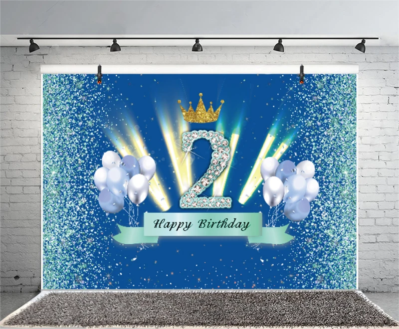 2 Years Photo Backdrop 2nd Girls Boy Crown Happy Birthday Party Two Photograph Background Banner Decoration Prop