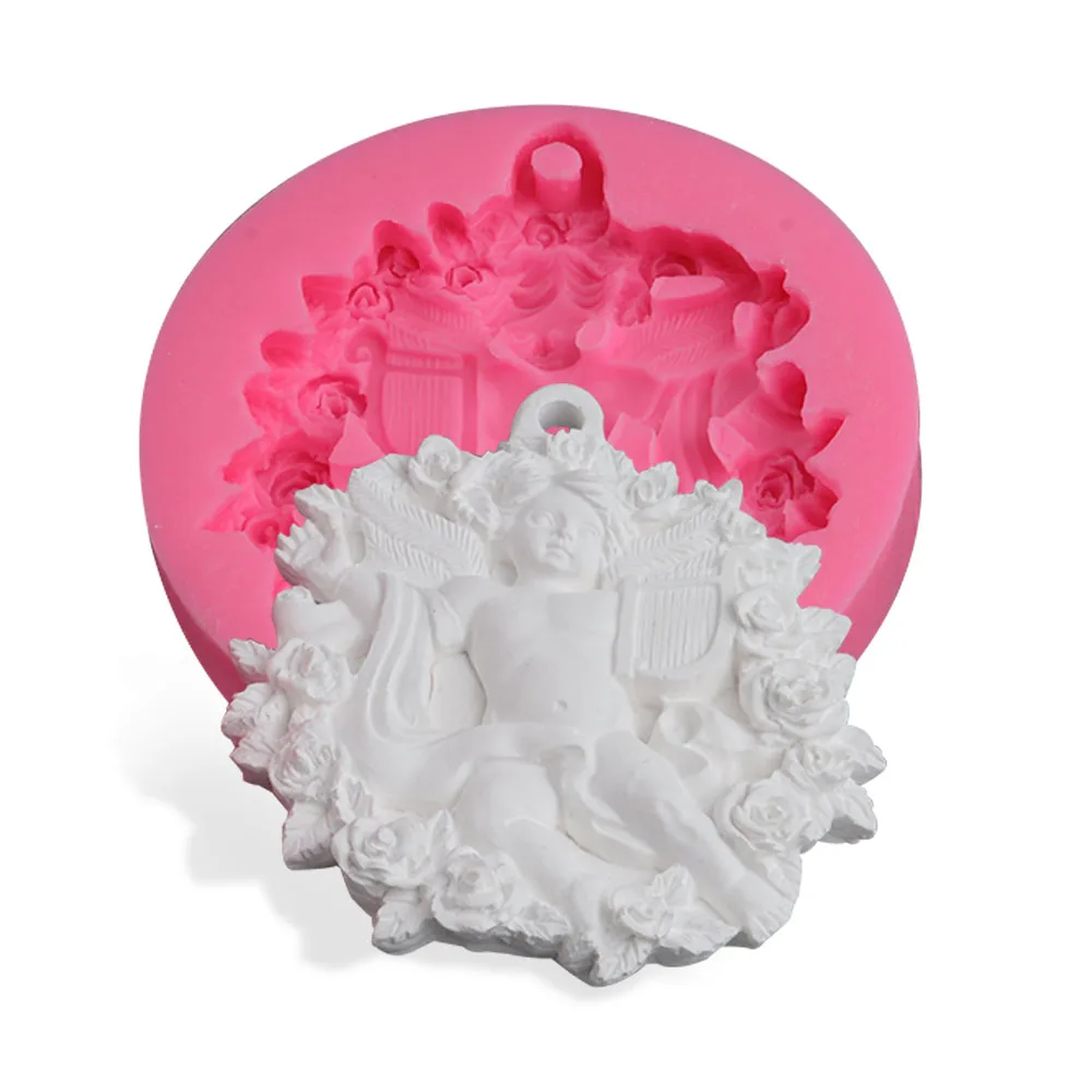 Rose Angel Baby Shape Cake Silicone Molds 3D Angel Aroma Wax Pendant Soap Mold For Car Decoration DIY Gypsum Plaster Crafts Mold