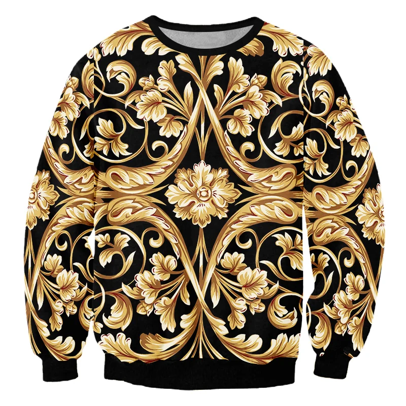 LCFA Autumn Man 3D Printed Gold Flower Luxury Royal Baroque New Sweatshirt Personality Plus Size Tops Unisex Pullover Custom