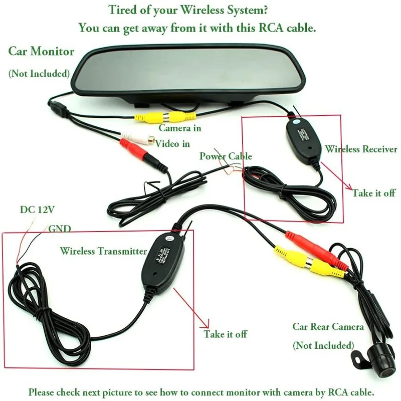 RCA Video Cable for Car Monitor and Reverse Backup RearView Camera