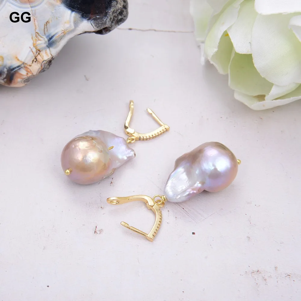 GuaiGuai Jewelry Natural Purple Baroque Keshi Pearl Gold Color CZ Stud Earrings For Women Lady Fashion Jewelry