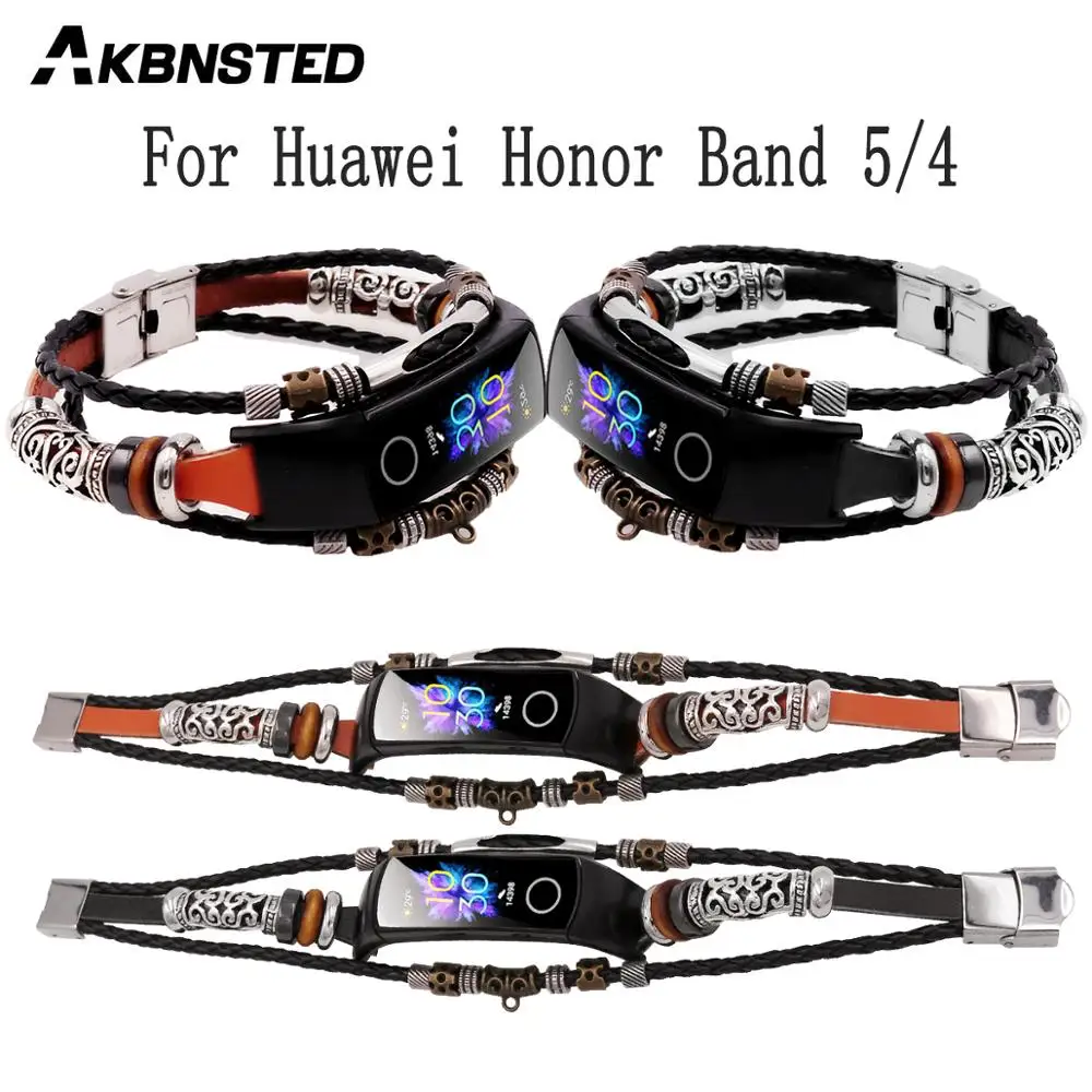 AKBNSTED Retro National Style Replacement Watch Strap For Huawei Honor Band 5 Smart Watch Strap For Huawei Honor Band 4 Watch