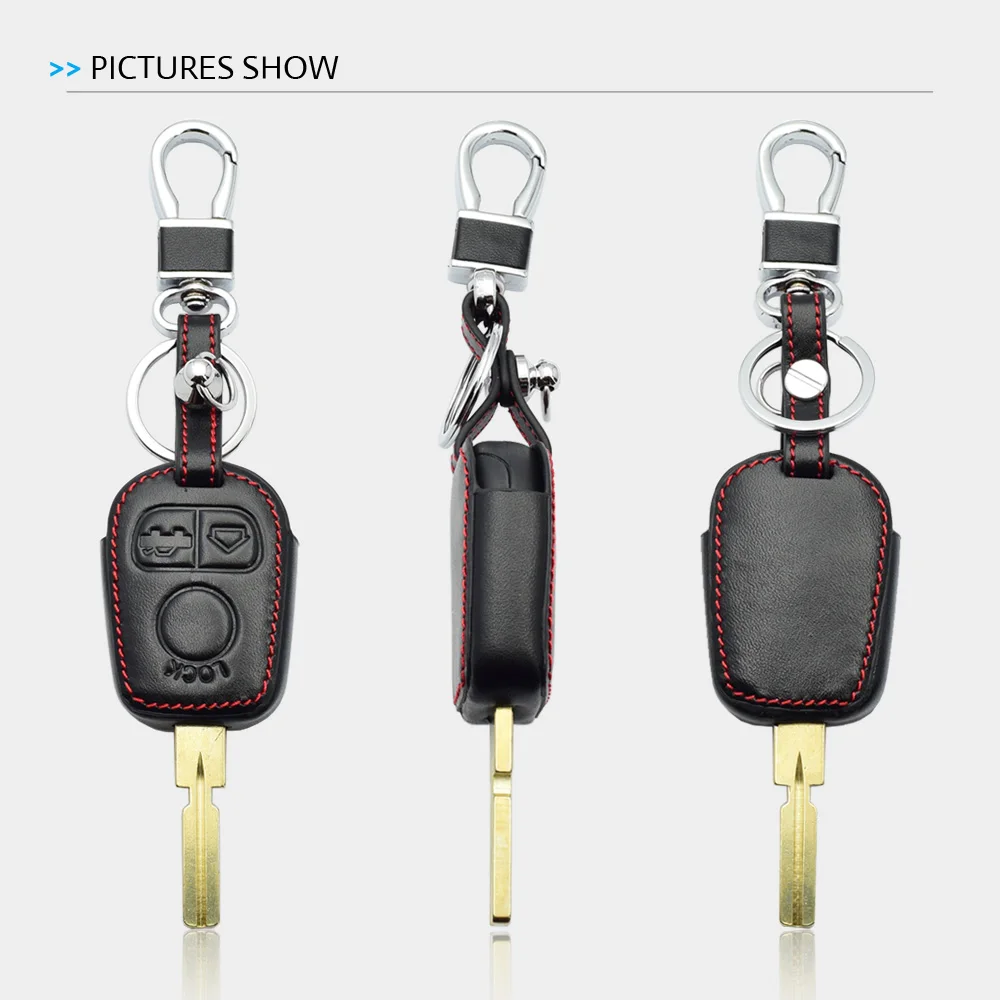 Leather Car Key Case For BMW E46 E34 E36 E38 E39 3 5 7 Series 740 1998 3 Buttons Keychain Holder Remote Control Protector Cover