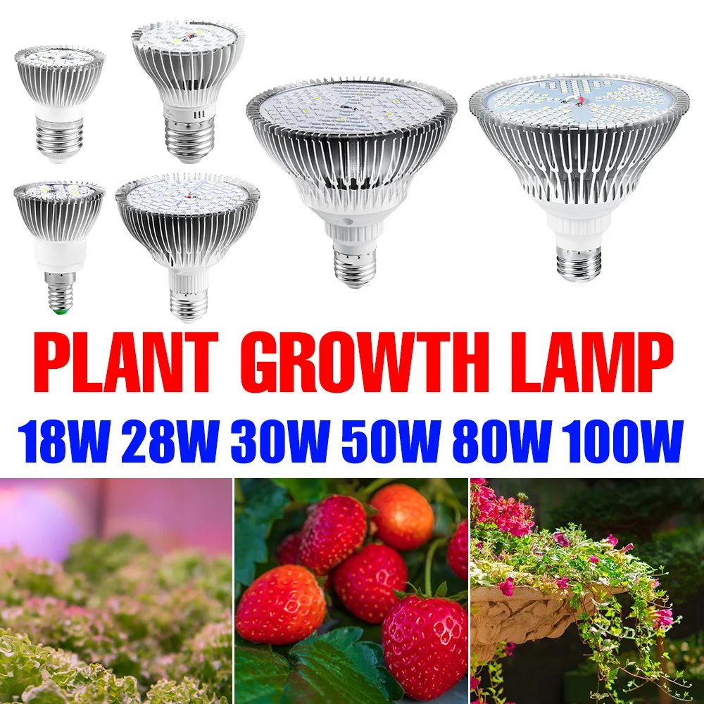 

220V LED Plant Bulb E27 Phytolamp E14 Grow Light Full Spectrum Lamp For Plants 18W 28W 30W 50W 80W 100W Hydroponics Growth Tent