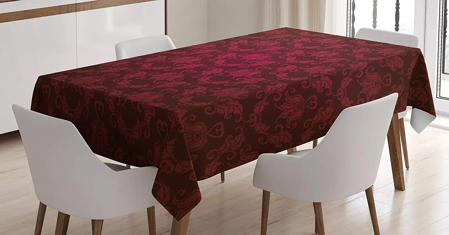 Damask Tablecloth Victorian Damask Pattern  Vignette Effect Royal Revival Rich Ancient Motifs Dining Room Kitchen  Table Cover