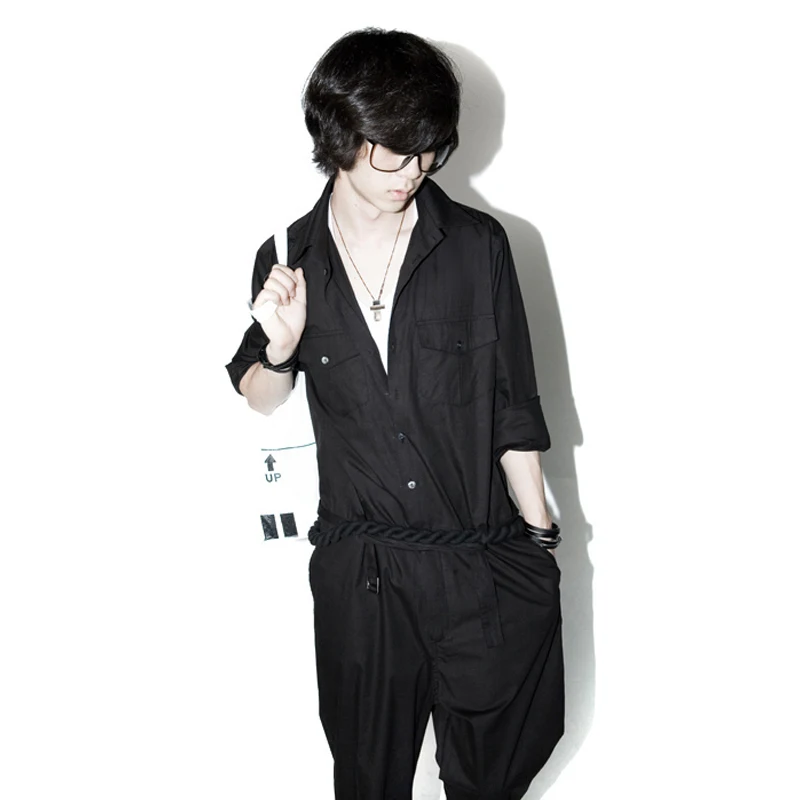 Men's spring and summer new Korean version of simple personality men's overalls jumpsuit stage wind large size pants