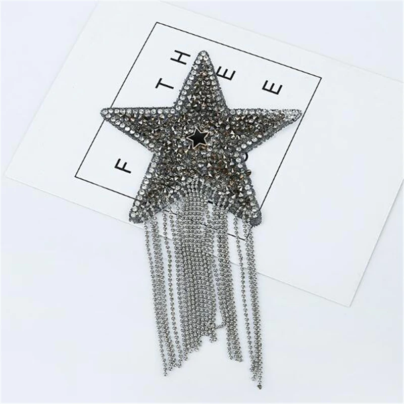 Coloured Sparkling Rhinestone Five-pointed Star Tassel Clothes Patches Patches for Clothing Appliques Iron-on stickers