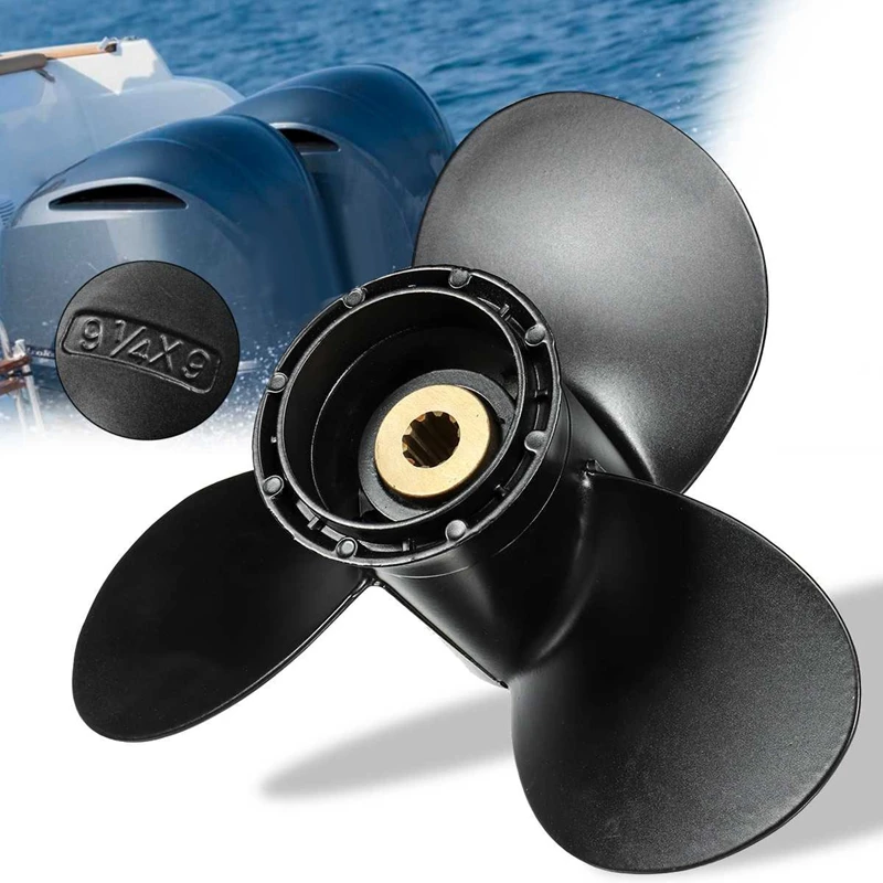 Outboard Propeller 58100-93723-019 For Suzuki 8-20Hp 9 1/4 X 9 Aluminum Alloy 3 Blade Black 10 Spline Tooth R Rotation