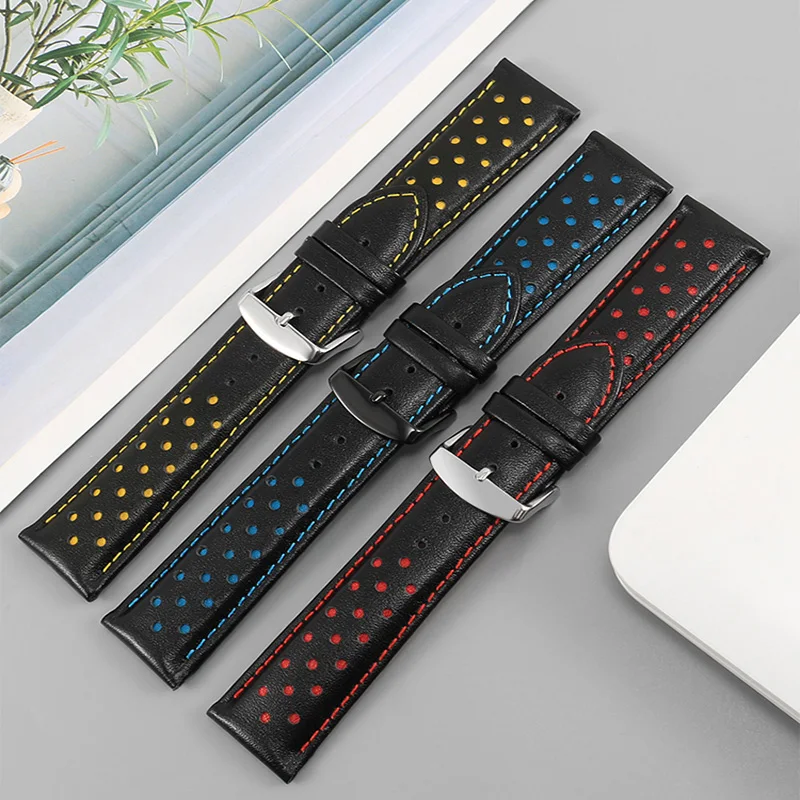 22mm Genuine Leather Watchstrap Black Yellow Red Blue Wristband Stainless Steel Buckle For T-ISSOT T116