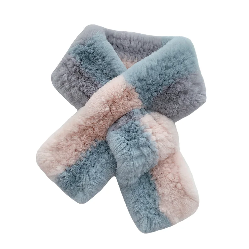 New autumn and winter rabbit fur scarf female fashion temperament fur interspersed color matching scarf rex rabbit fur muffler