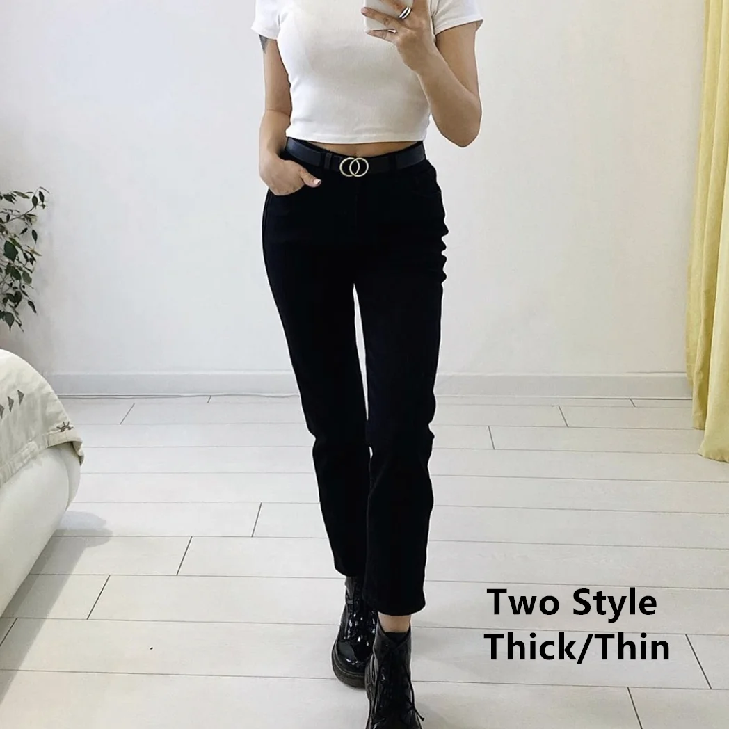 ZHISILAO High Waist Women Jeans Winter Warm Tight Denim Pants Stretch Thicken Fleece Pencil Jeans Trousers for Women Winter 2022