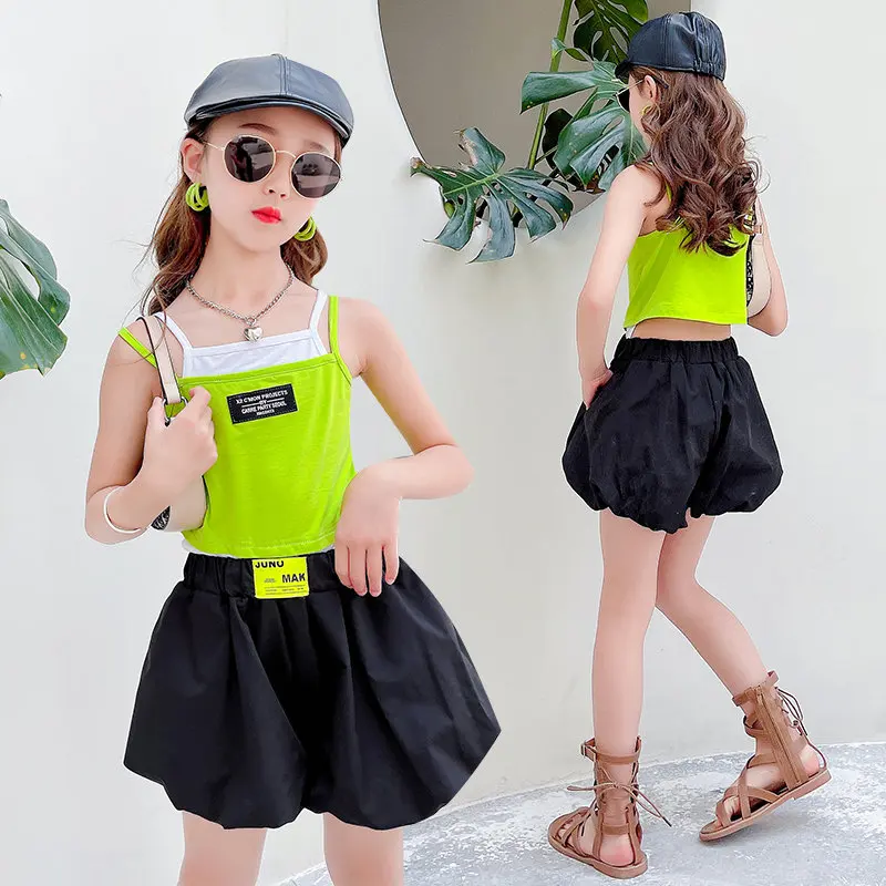 Teenage Girls Fashion Clothing Sets Summer Fake Two Pieces Vest+Shorts 2PCS Children\'s New Arrivals Outfits 5 6 8 10 12 14Years