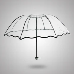 Transparent Folding Non-automatic Umbrella Men Ripple Edge Windproof Rain Umbrella Women Plastic Clear Ladies Outdoor Parasol