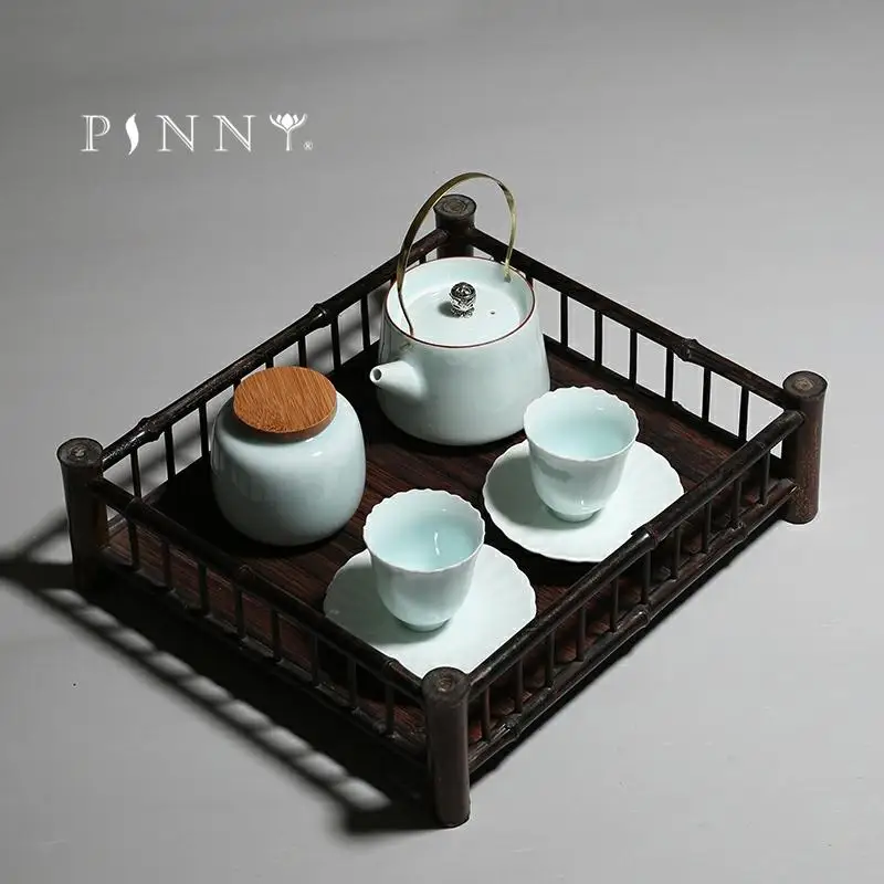 

PINNY Purple Bamboo Fence Tea Trays Semi Manual Tea Board Chinese Kung Fu Tea Accessories Tea Ceremony Decorations