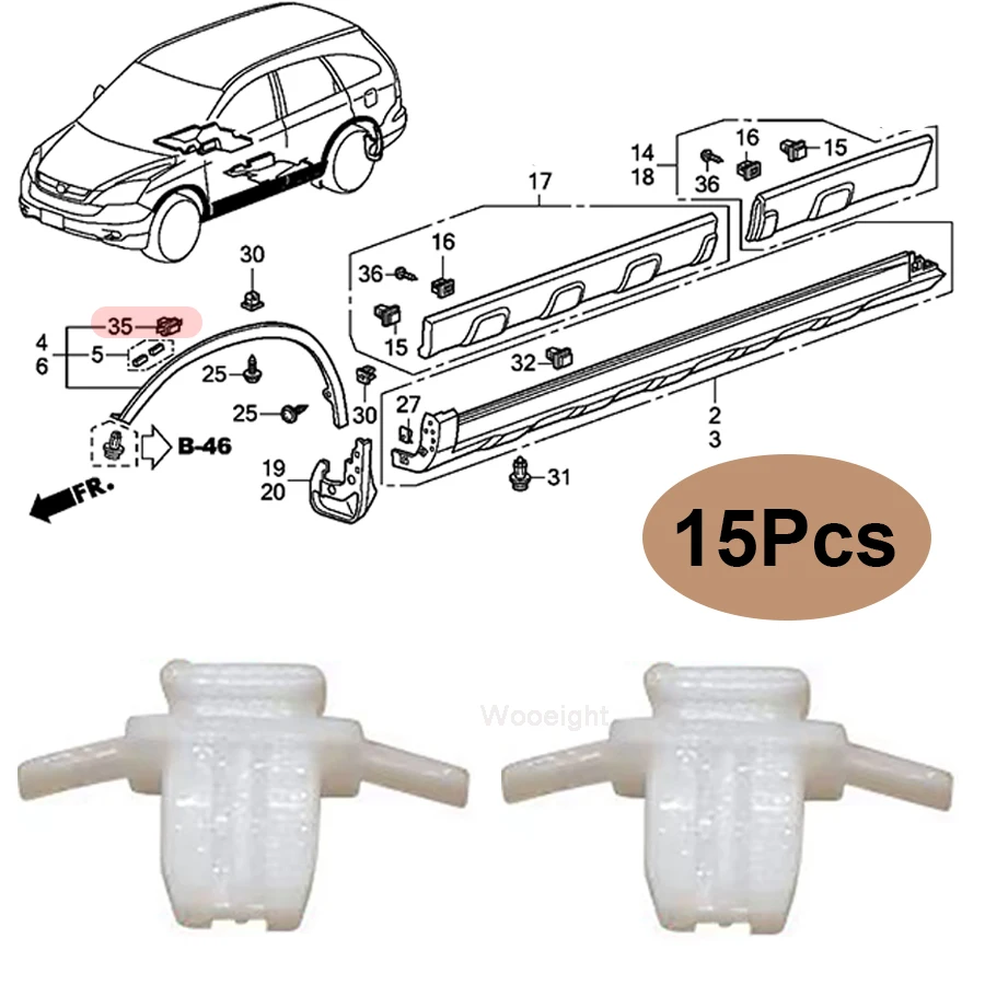 Wooeight Fit For Honda CRV Civic 15x Nylon Wing Wheel Arch Trim Clips Surround Garnish Clip 91513SMGE11 Exterior Accessories