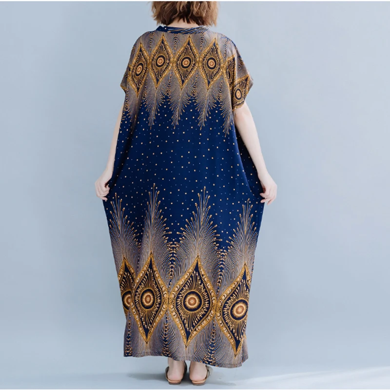 

Summer African Dresses For women 2020 New Fashion Geometry Floral Print Retro Style V Neck Short Bat Sleeve Casual Dress Cotton