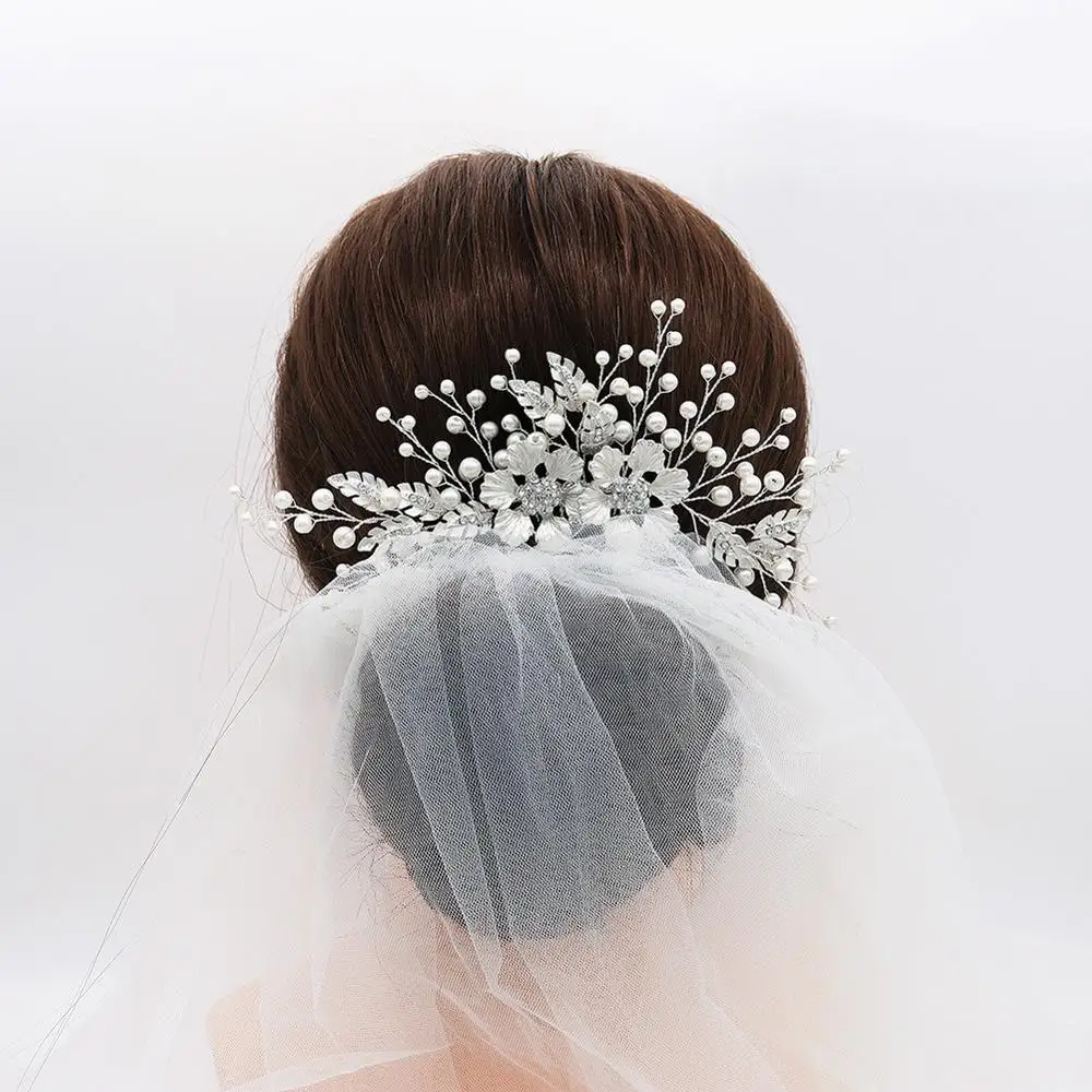 Strass Fiore Foglia Nuziale Del Pettine Dei Capelli per Le Ragazze di Cristallo Ornamenti Dei Capelli Dei Monili di Cerimonia Nuziale Accessori per Capelli