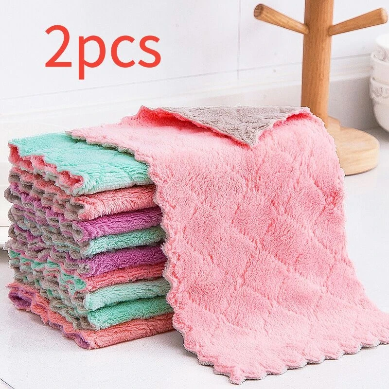 Microfiber Kitchen Towel Absorbent Dish Cloth Non-stick Oil Washing Kitchen Rag Household Tableware Cleaning Wiping Tools