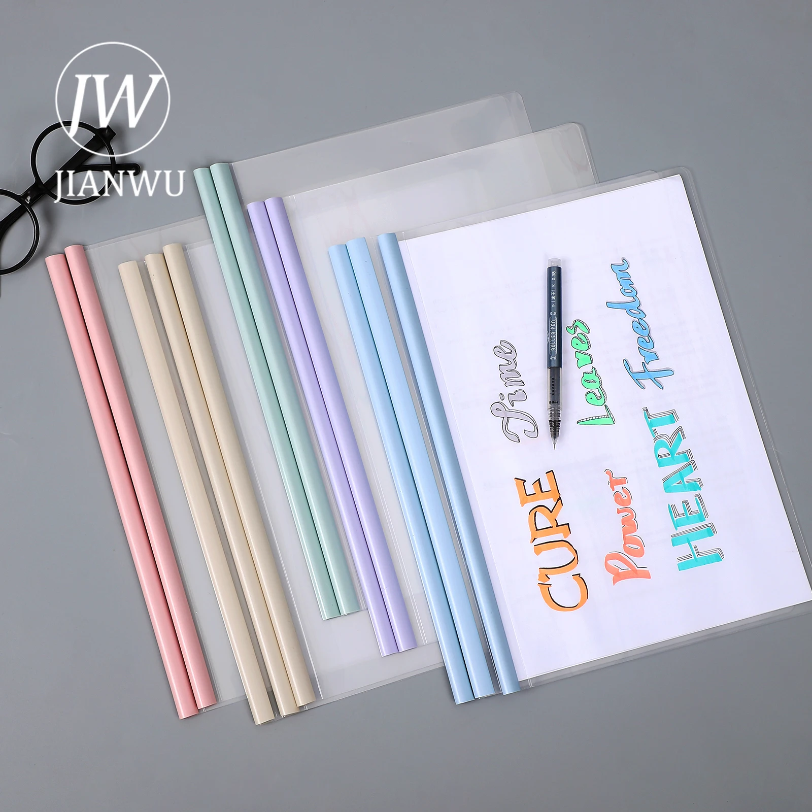 JIANWU 5pcs/set A4 morandi color folder Test paper and document rod clamp file folder Business office supplies