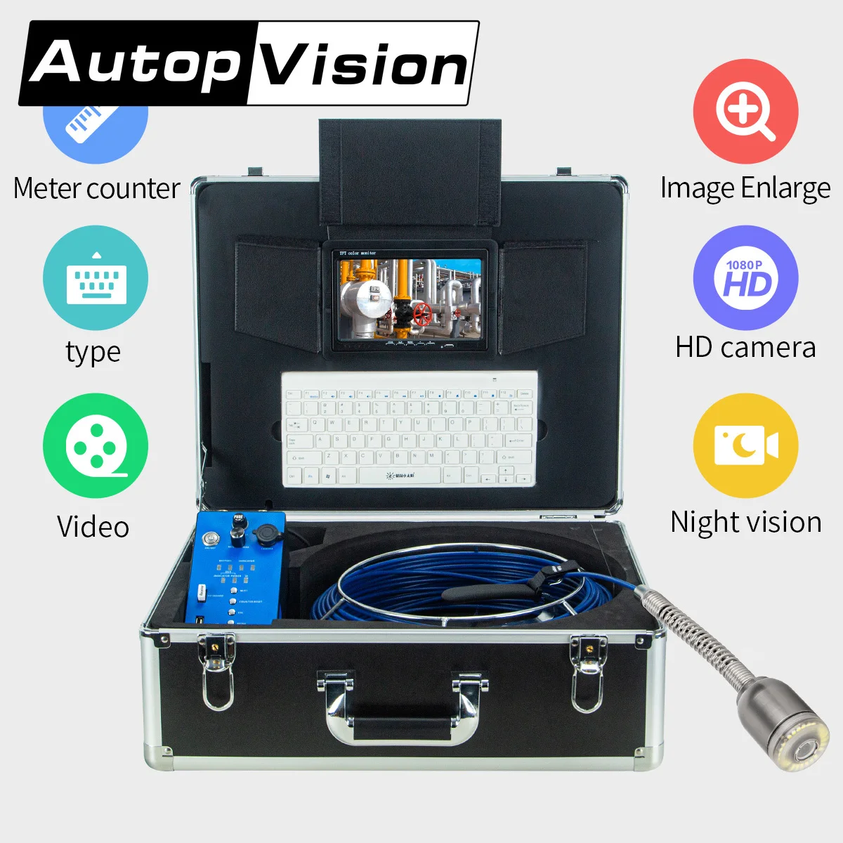 

50mm Lens HD Video Endoscope Snake Borescope Drain-sewer Inspection Camera Self-level Meter-counter Video Recording Pipe Camera