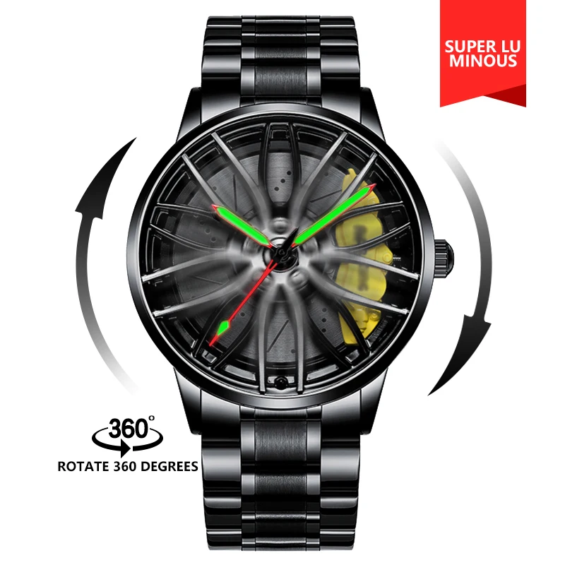 For NEKTOM VIP Client Steel Strap Spinning Luminous Car Wheel Watch Rotate 360° Watch