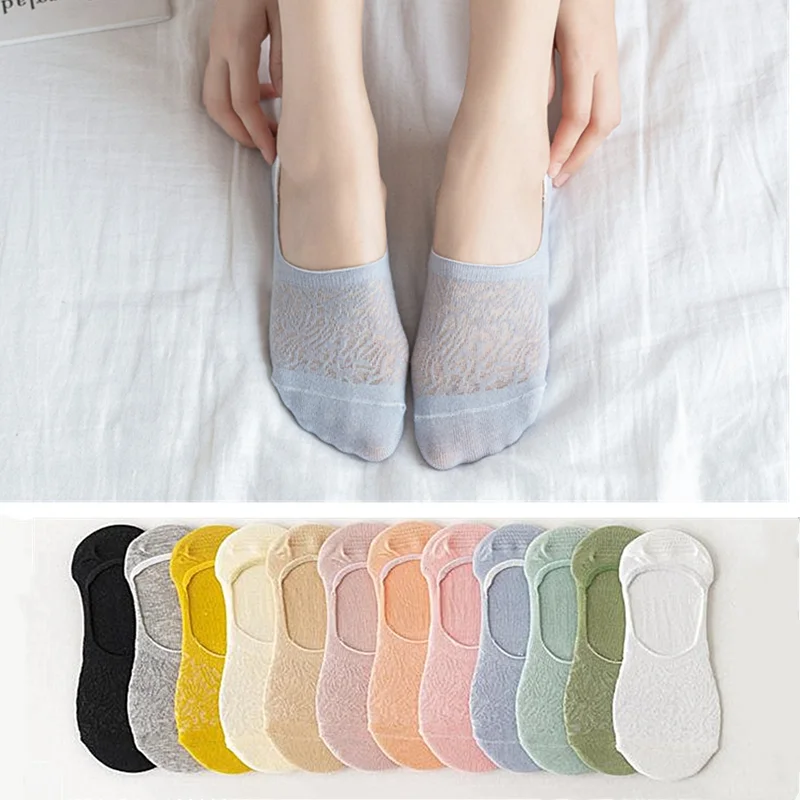 5 pairs women\'s candy-colored invisible socks summer breathable non-slip women\'s short socks Korean style socks slippers 35-39