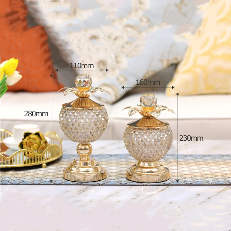 Metal Glass Storage Tank with Cover Ginkgo Biloba Crystal Golden Transparent Glass Candy Jar Modern Home Decoration Organization