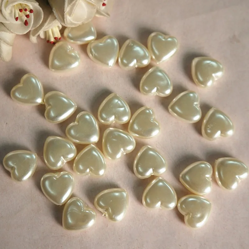 30Pcs 6x14mm Beige Straight Hole Heart Shape Imitation Pearls Acrylic Beads For Jewelry Making DIY Bracelet Necklace Accessories