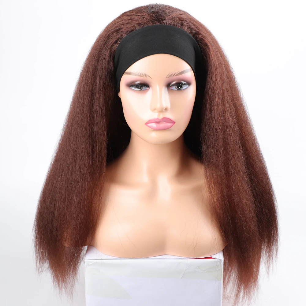 Synthetic Long Kinky Straight Headband Wig For Black Women Afro Synthetic Hair Cosplay Wigs Headband Wig Blonde Black Red Purple