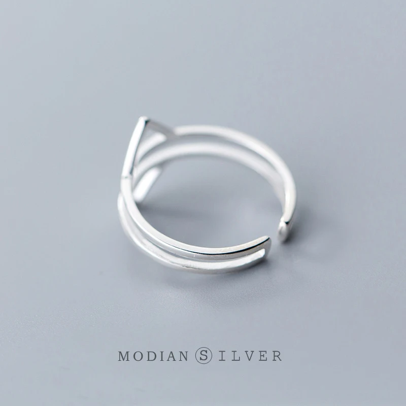 Modian Authentic 925 Sterling Silver Simple Double-sided Triangle Ring for Women Geometric Open Adjustable Finger Ring Jewelry