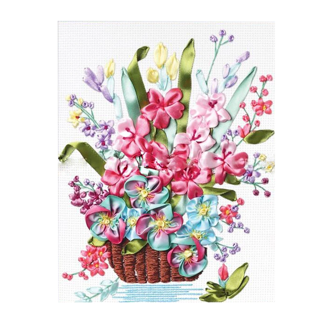 3D Silk Ribbon Embroidery Kit Spring Flower Handwork Craft for Beginners