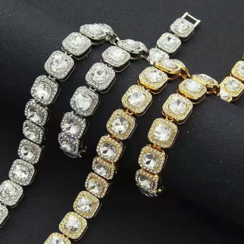 Luxury Wristwatch Necklace Bracelet Iced Out Watch for Men 10mm Tennis Chain Hip Hop Rock Miami Bling Jewelry Set Couple Choker