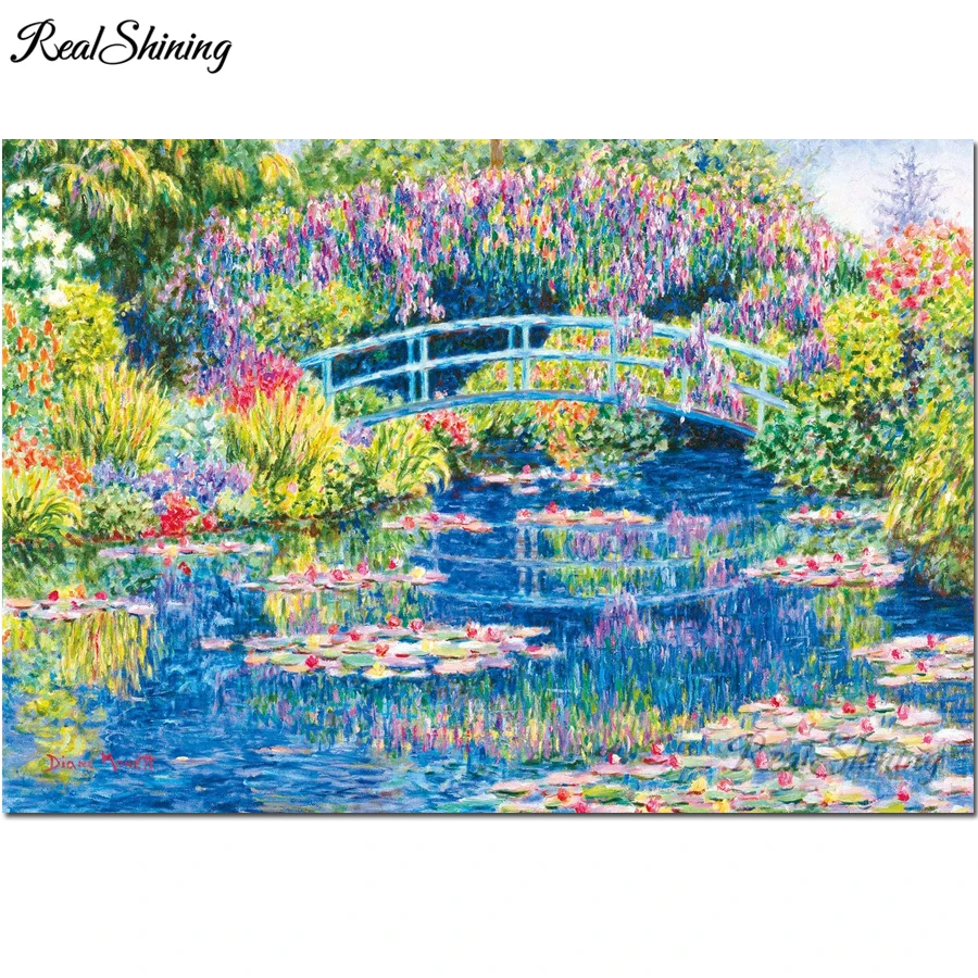 Claude Monet lilie wodne natura pełna plac okrągły 5D DIY diament malowanie robótki ręczne diament haft krzyż zestaw do szycia F141