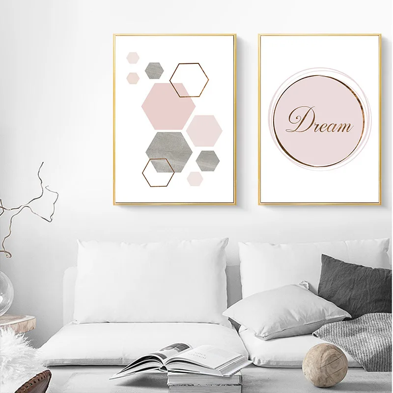Pink Geometry Wall Art Canvas Nordic Style Posters and Prints Abstract Painting Wall Pictures for Living Room Home Decor