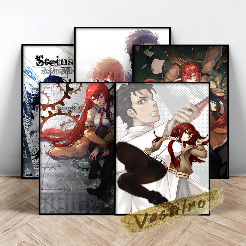 Steins Gate Poster, Japan Manga Role Painting, Funny Cartoon Figure Art Prints, Video Game Wall Picture, Kids Room Wall Stickers