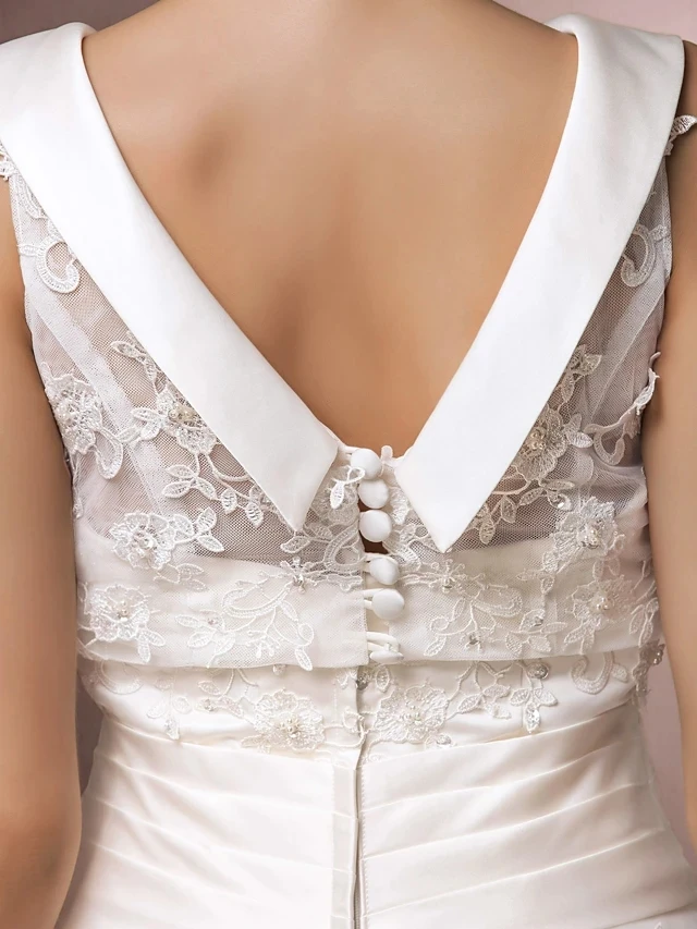 A-Line abiti da sposa collo a pipistrello lunghezza del tè Organza pizzo floreale illusione Casual abiti da sposa perline Appliques Mariage