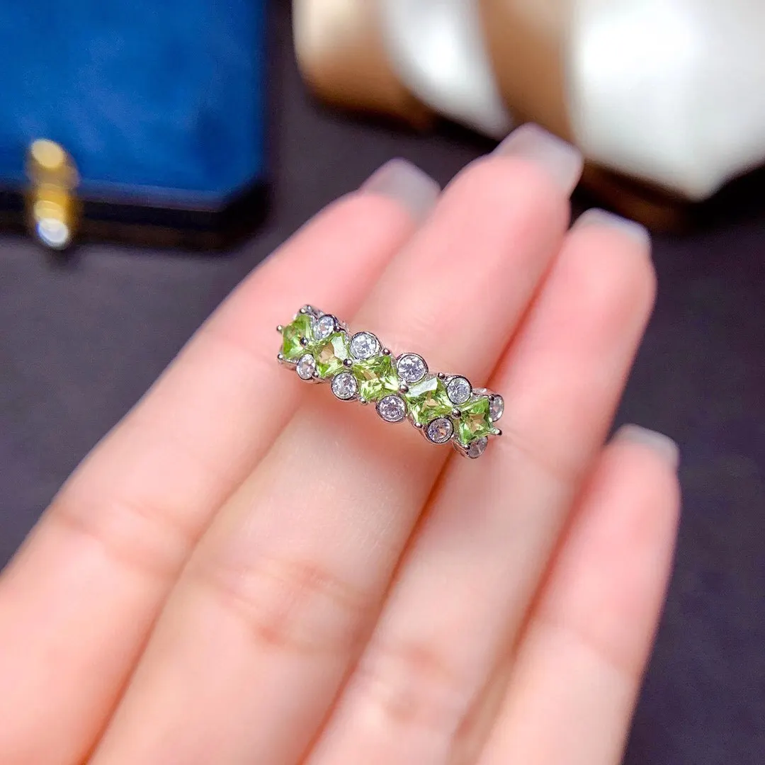 Dazzling Silver Peridot Ring 3mm VVS Grade Peridot Silver Ring Solid 925 Silver Peridot Jewelry Gift for Woman