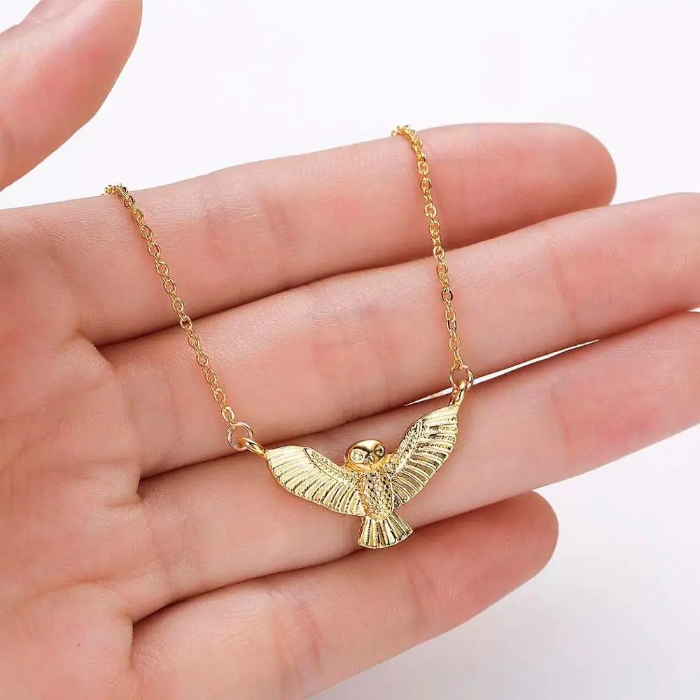 Chandler 3D Owl Necklace Cute Bird Pendant Colier Simple Plated Chain Necklace  Animal Charm Torque Lucky