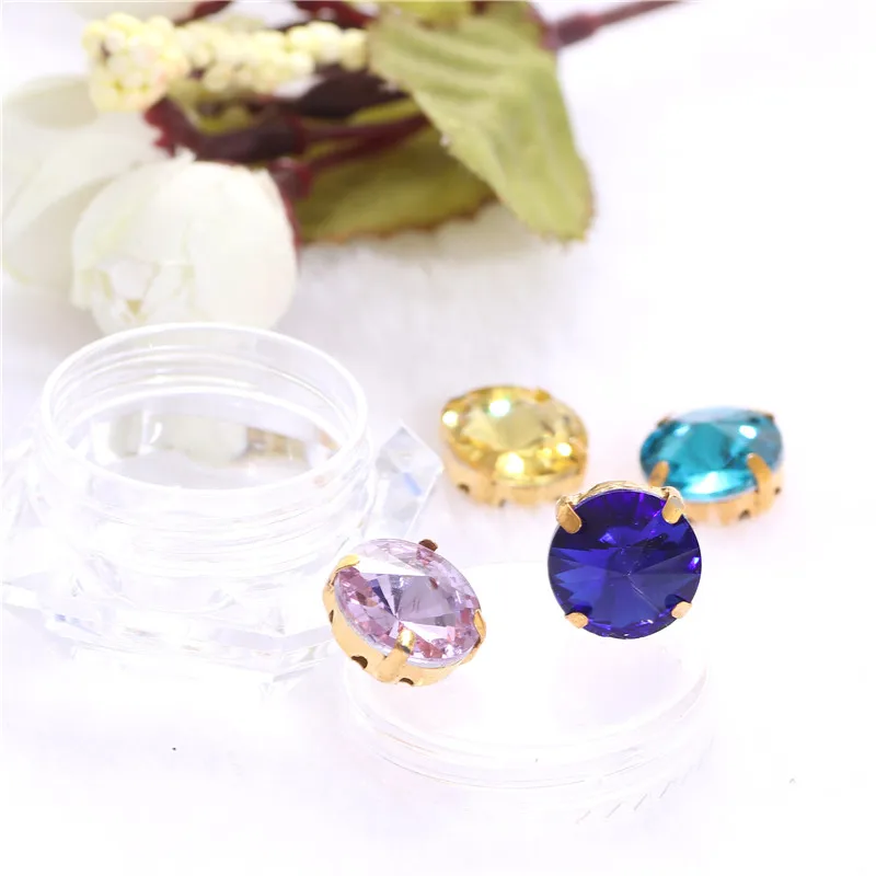 Round Rivoli Sew On Rhinestones Crystal Glass  With Gold Claw sew on stone for  clothing accessories shoes bag diy trim