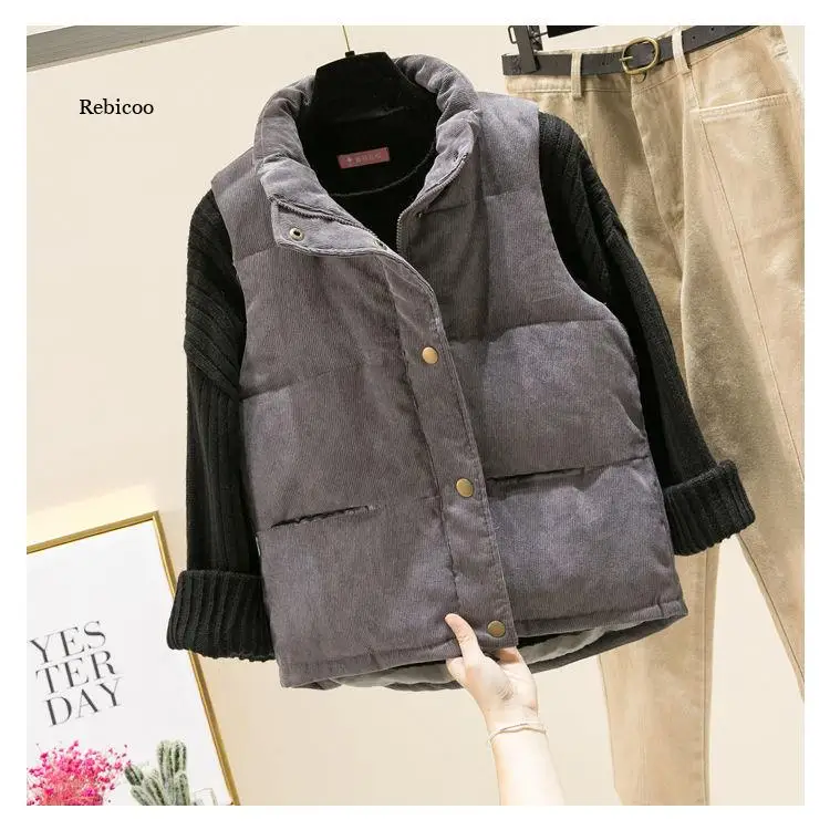 Woman Jacket Vest down Cotton Vest Women\'s Autumn Winter Most Loose Short Corduroy Wide Shoulder Jacket Chaleco Mujer